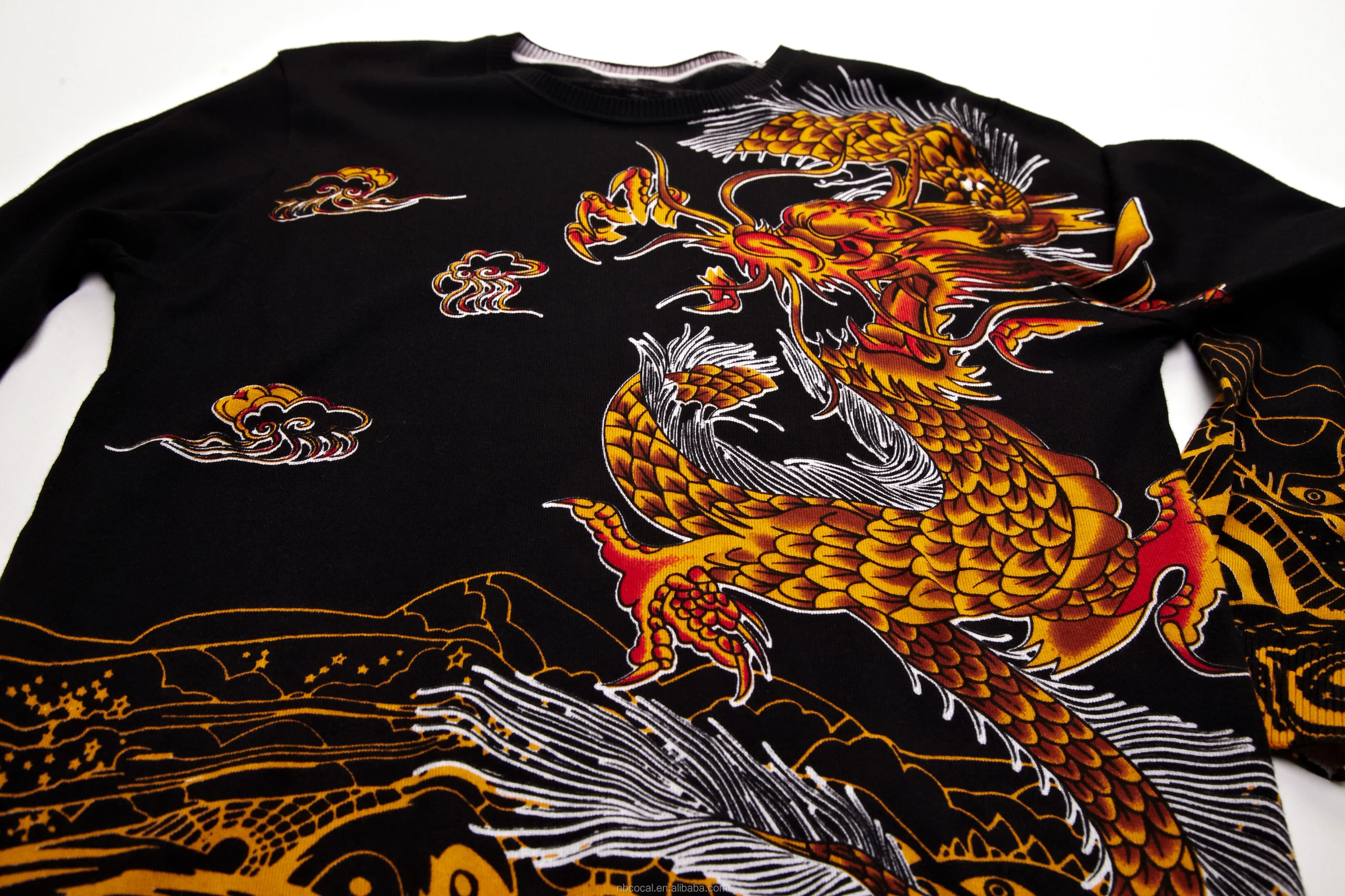 Spring Mens Long Sleeved Cotton T-shirt Sweater Chinese Dragon Pattern ...