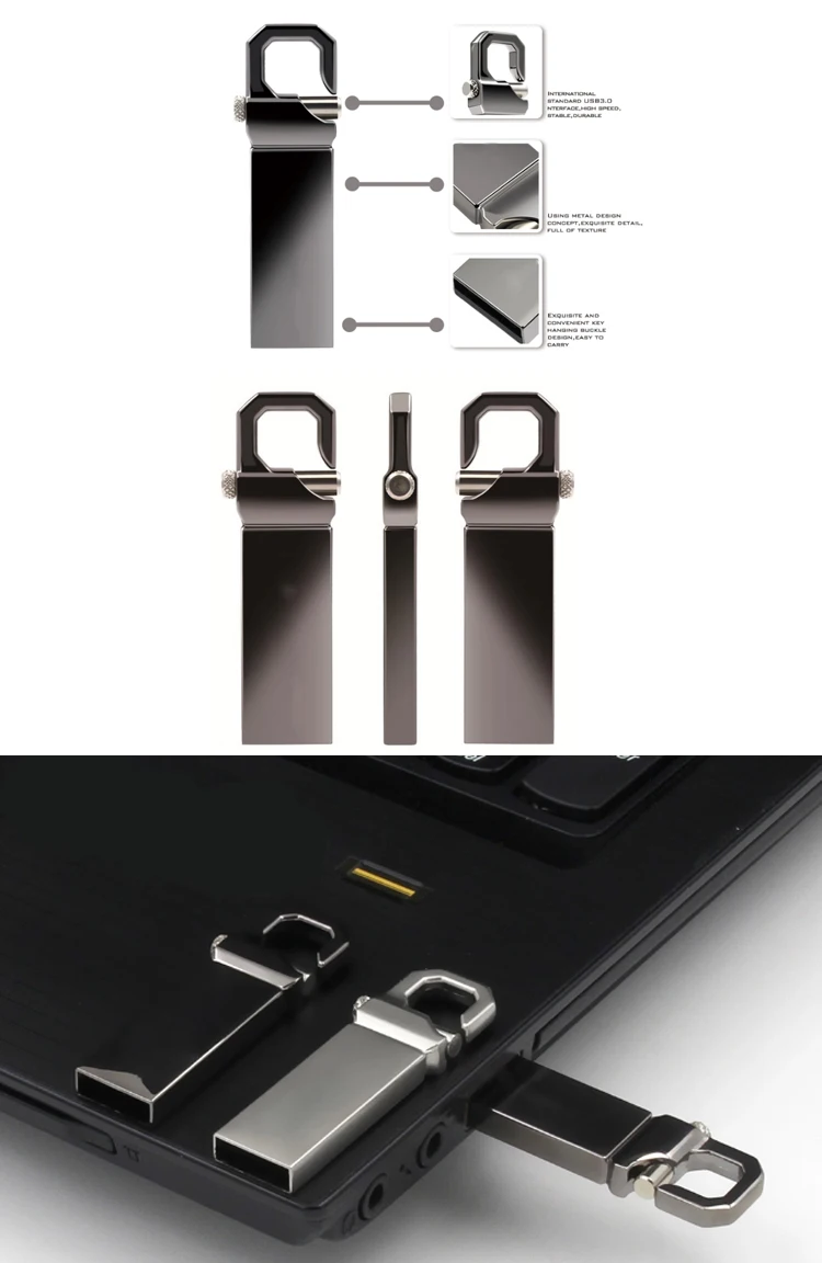 Metal Mini Hook Stainless Steel Waterproof Keychain USB 2.0 Memory Flash Stick Pen Drive 8GB 16GB 32GB - ANKUX.COM