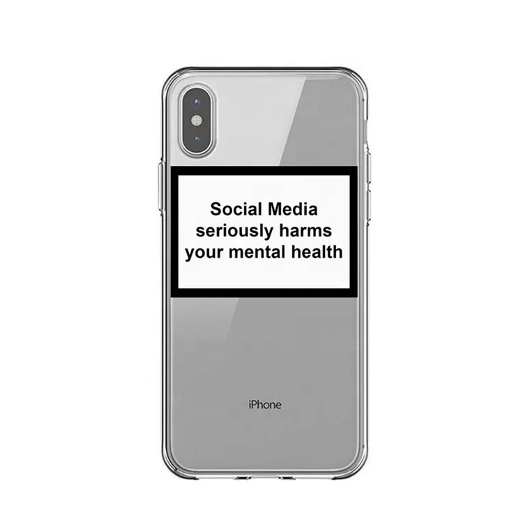 

Facebook Twitter Instagram Hot Sales Social Media Seriously Harms Your Mental Health Soft Phone Case Cover for IPhone X, Clear/black