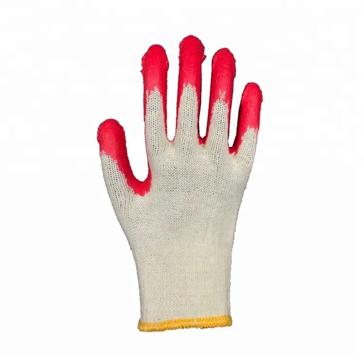 Hot Selling Cheap Cotton Knitted Gloves Red Rubber Palm Latex Coated
