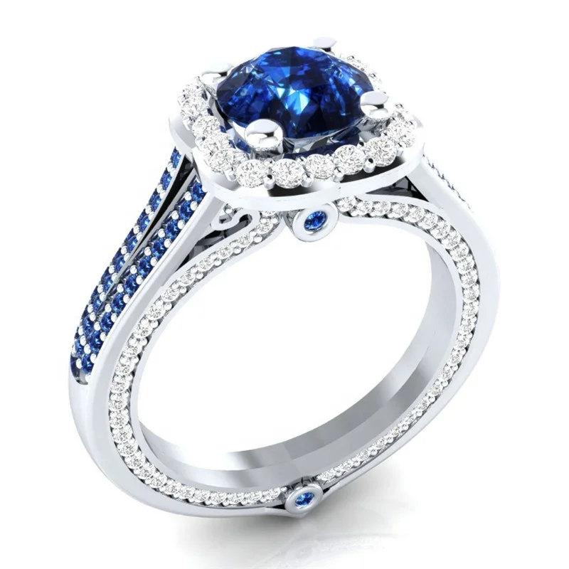 

Caoshi Hot Sale 925 Silver Plated Round Cz Rings Blue Sapphire Ring For Women, White;green;blue