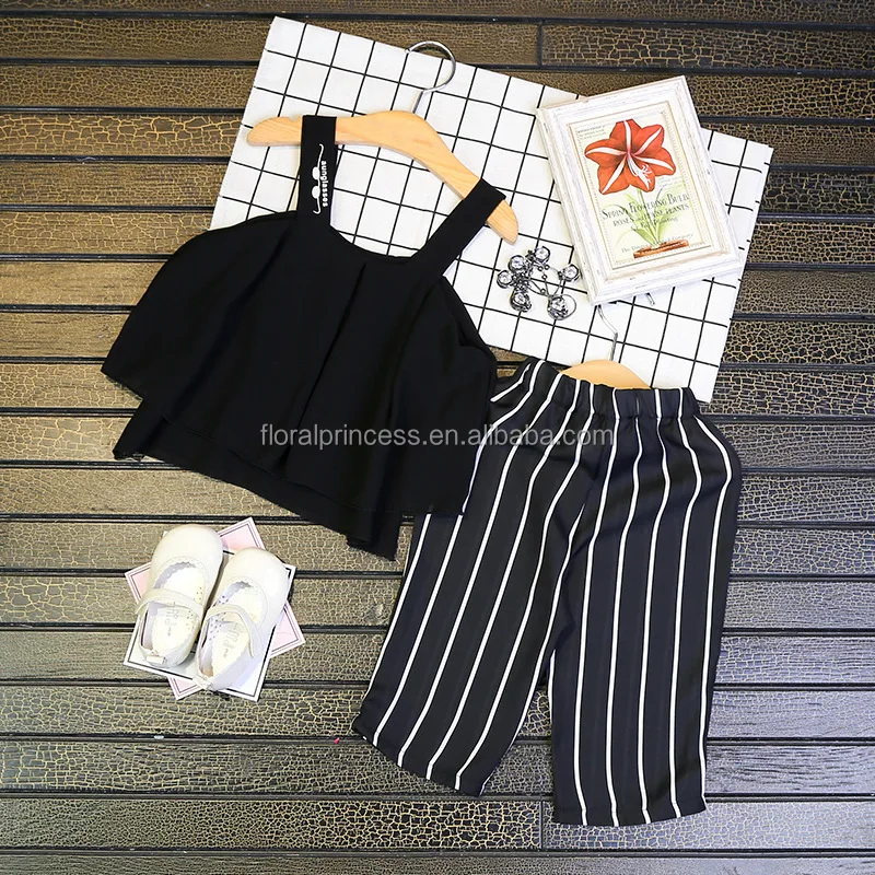 

black Tops with striped pants Baby Clothes Toddler Girls Boutique summer Clothing Sets