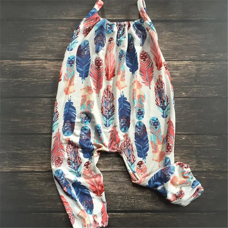 

Feather Baby Clothes Sling Floral Bodysuit Wholesale Baby Clothes Girls Romper Hot Selling, Picture