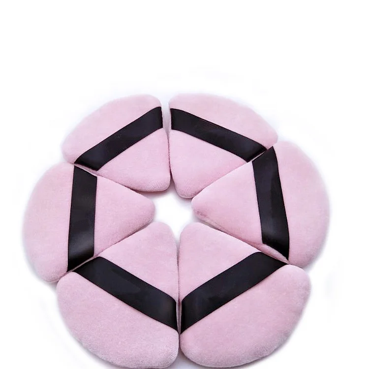 

New Design Triangle shape Cosmetic Cotton Makeup foundation sponge powder puff with ribbon for loose powder, Pink, hot pink, black, white