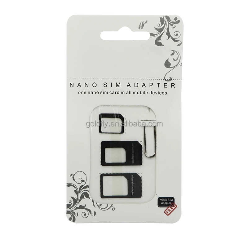 

Nano SIM Card Adapter 4 in 1 micro sim adapter with Eject Pin Key Retail Package for iPhone 5/5S/6/6S/Sam, Black/white