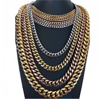 

Wholesale 8/10/12/14/16/18mm Mens stainless steel HipHop Gold Miami Cuban Link Chain Choker Necklace Custom Size HS2021X0870