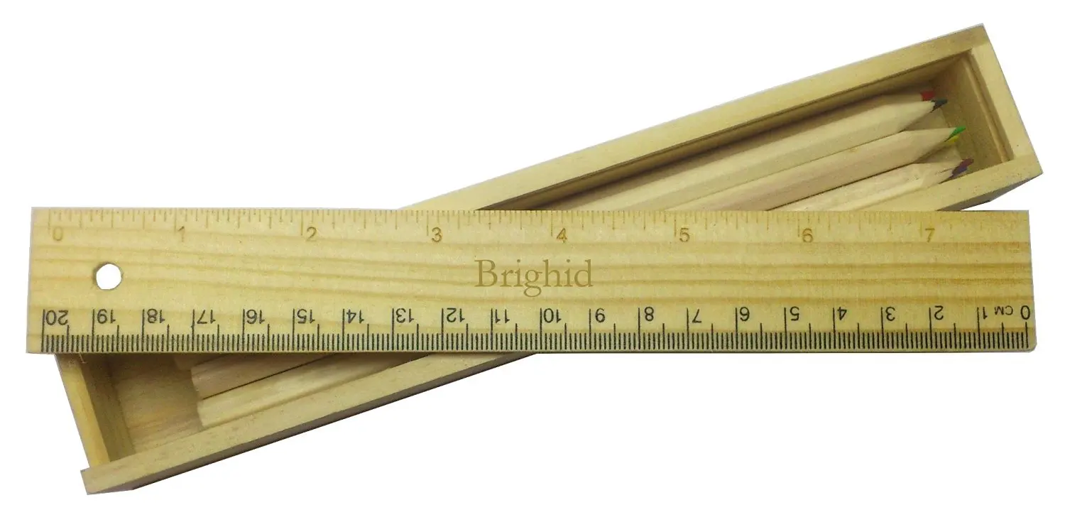 Coloured pencil set with engraved wooden ruler with name Brighid (first name/surname/nickname)
