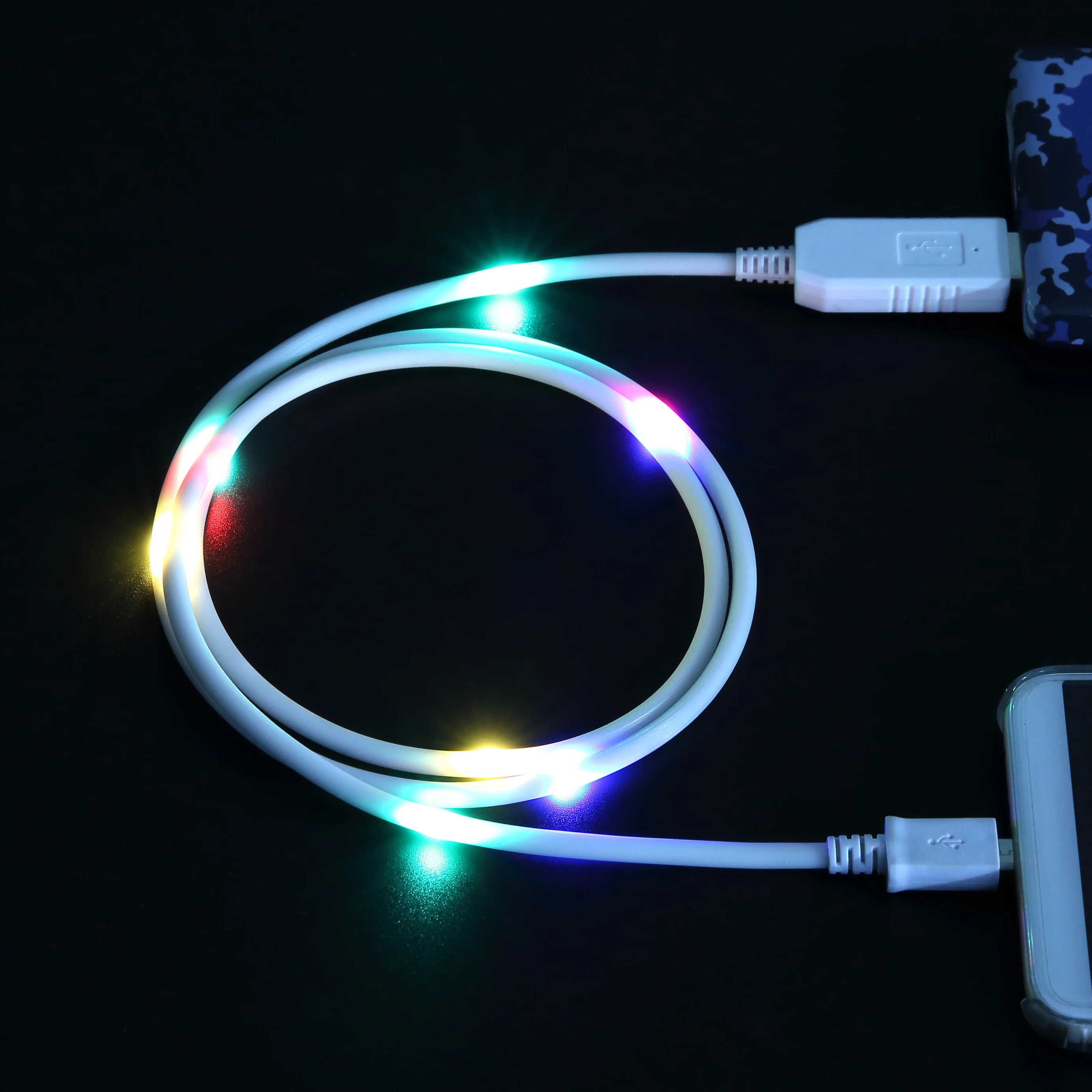 Fashionable LED Voice control micro usb cable charging cord 5V2.1A for iphone cable charging usb data cable