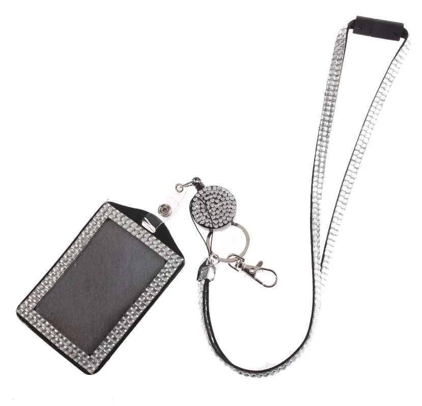 Rhinestone Lanyard Bling Crystal Necklace + Badge Reel + Card Holder