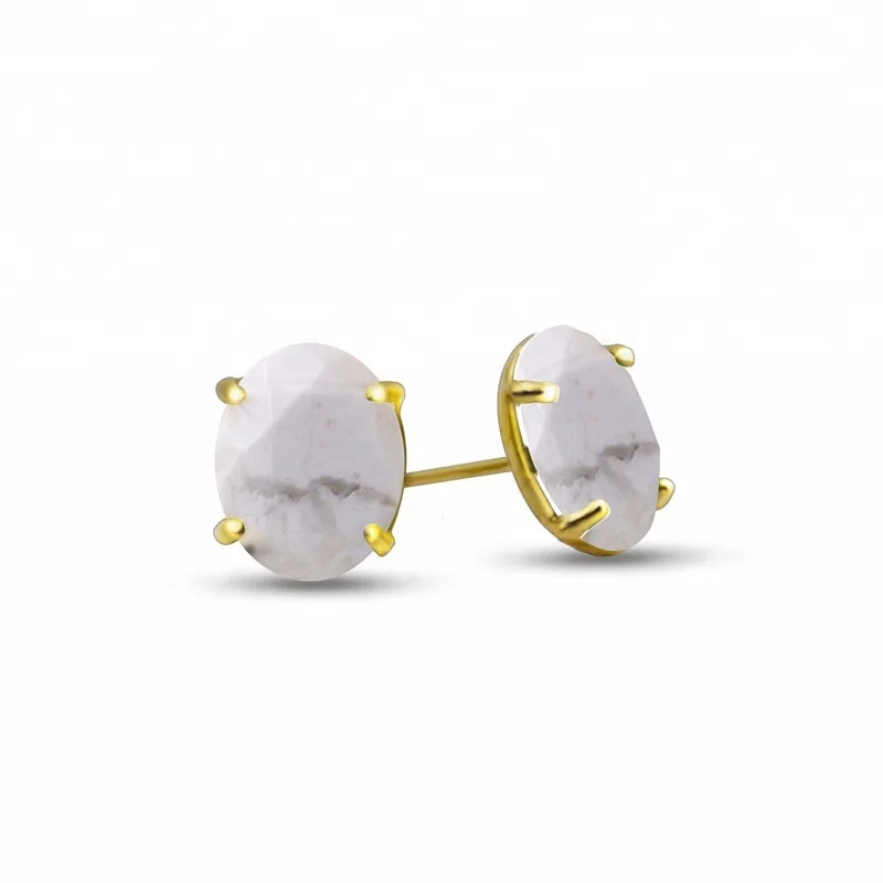 

Oval 10mm white howlite gem stone jewelry 925 silver simple jewelry 14k gold earrings stud turquoise earring, Labradorite stud earring