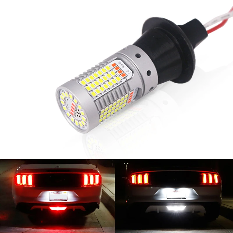 Car 3156 LED White/Red Dual-Color Canbus T25 PY27W led Bulbs For 15-17 Ford Mustang Rear Fog Lamp/Backup Light 12V
