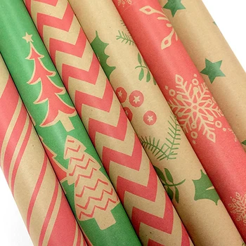 Premium Custom Printed Kraft Packaging Paper Roll Christmas Gift