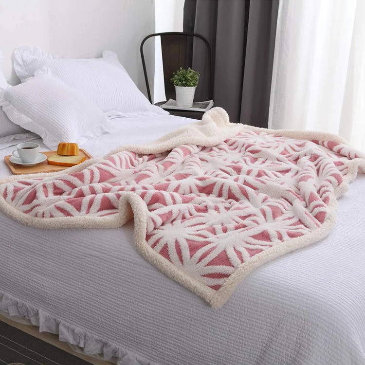 Warm Double Sided Jacquard Flannel Fleece Sherpa Throw Blanket - Buy ...