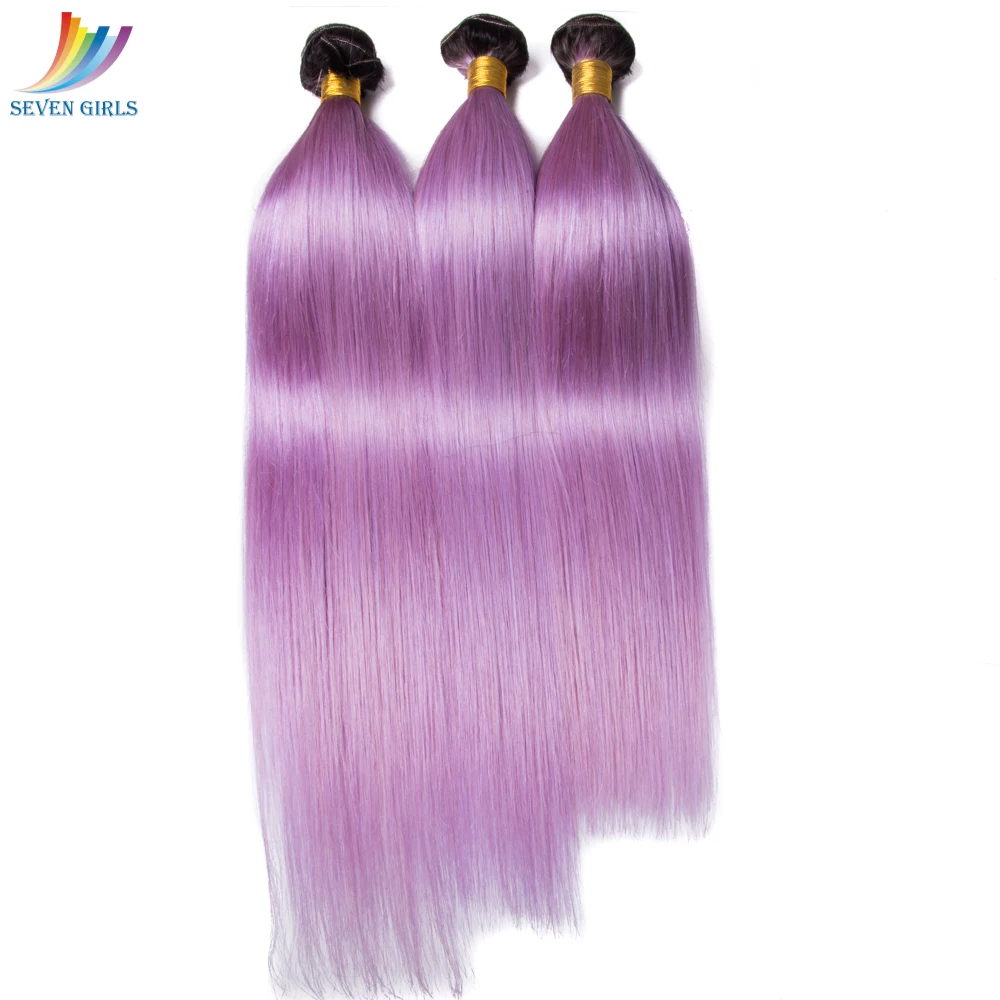 Ombre Purple Brazilian Straight Hair Weaving Bundles 1b T Purple