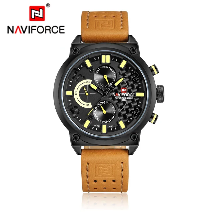 

9068 L NAVIFORCE Leather Men's Quartz Watch 24 Hours Date Waterproof Military Sport Wrist Watches Men Army Relogio Masculino