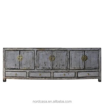Lacquered Four Drawer Six Door Chinese Antique Style Tv Stand
