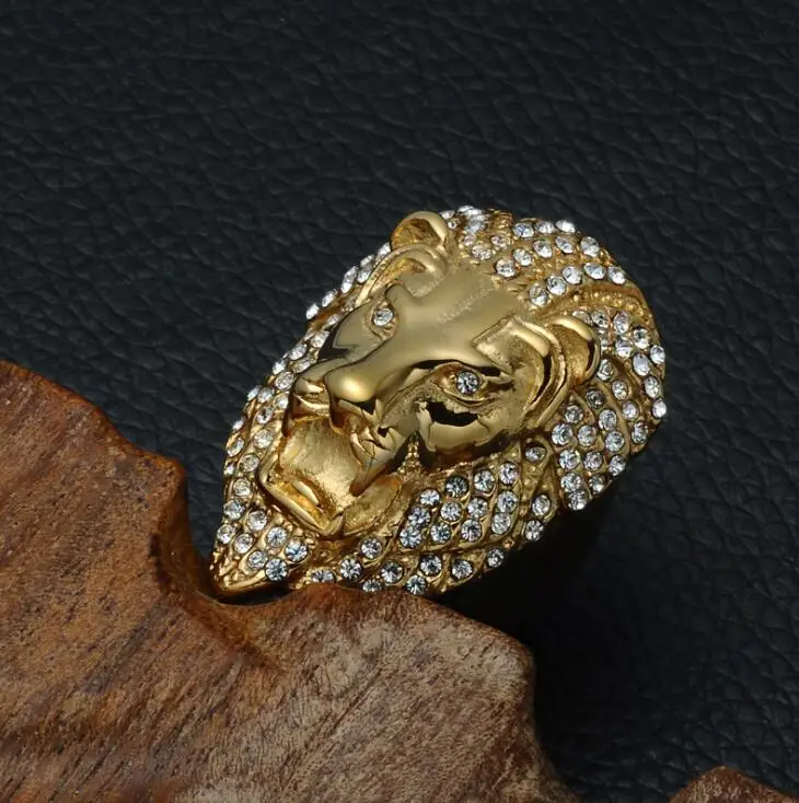 

New Good Quality Punk Hip Hop Style Lion Head Men's Silver Rings, Gold