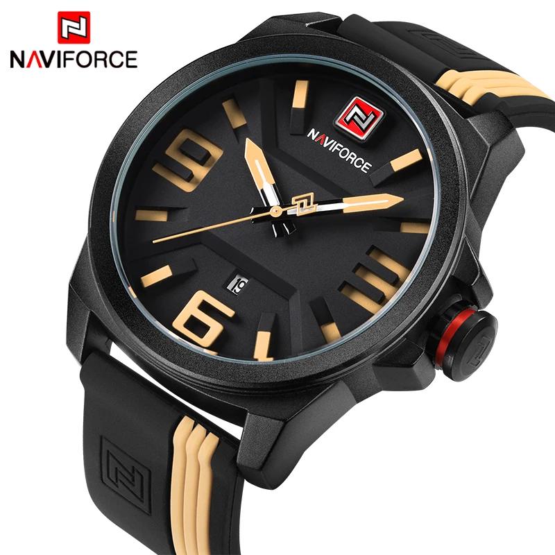 

2017 NEW NAVIFORCE 9098 Brand Men Fashion Casual Sport Watches Men's 3D Face Quartz Date Clock Man Waterproof Watch Relogio Masc, 5 color choose
