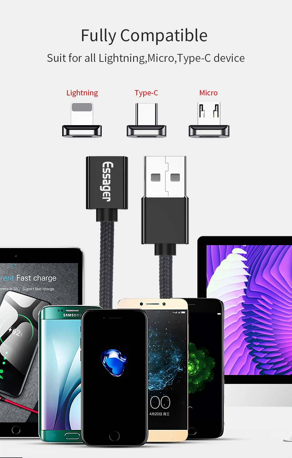 Essager Magnetic USB Type C Cable 3A Fast Charging Charge Cord USB-C Data Type-c Cable For Oneplus 6t 8 Magnet Charger - ANKUX.COM