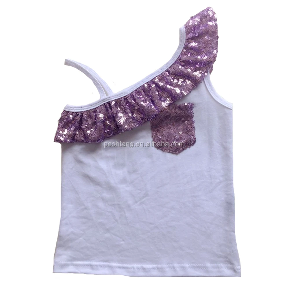 

Fashion Girls Ruffle Sleeveless Vest Shirts Sequins Decorate Waistcoat, Picture shows