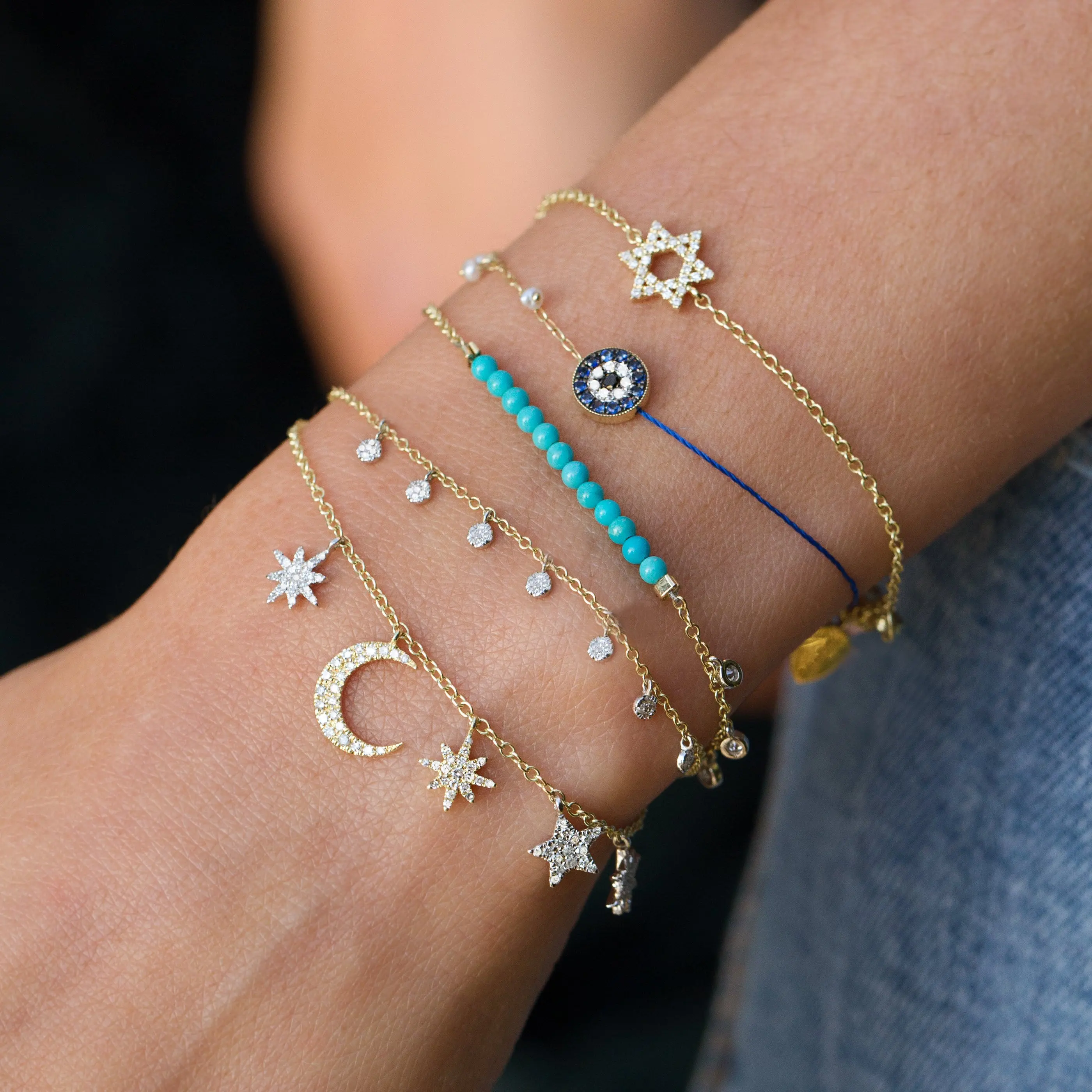

2018 new arrived micro pave cz moon star north star charm charming bracelet for women girl gift, Rainbow color