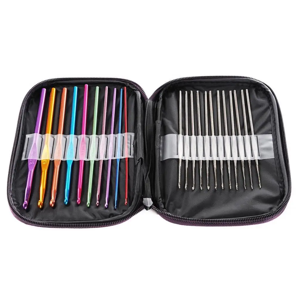 

22 PCS Aluminum Crochet Hook Set Aluminum Handle Crochet Hook Knit Needle Weave Yarn Set With Case