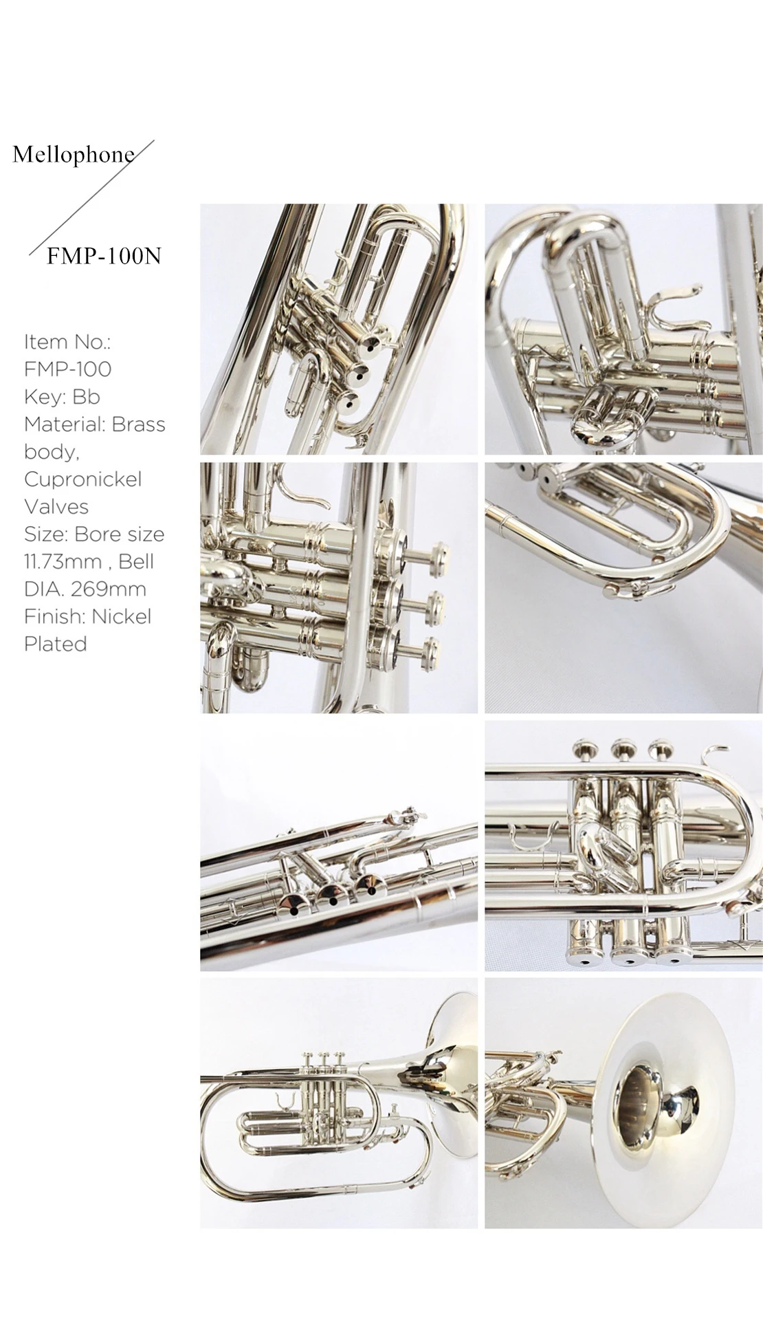 Good Quality Handcraft Mellophone Yellow Brass Instrument Bb Tone