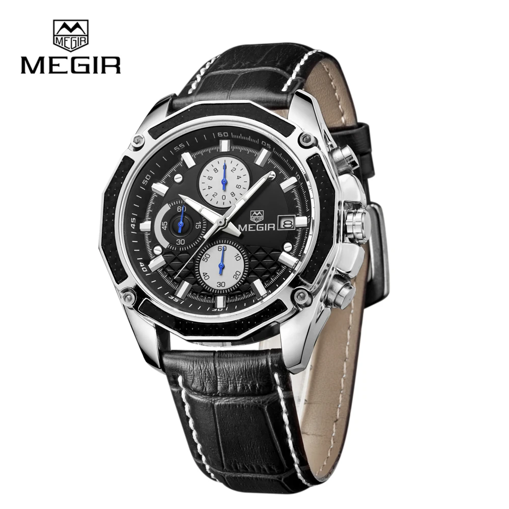 

Megir 2015 leather strap watch mens quartz minimalist watches