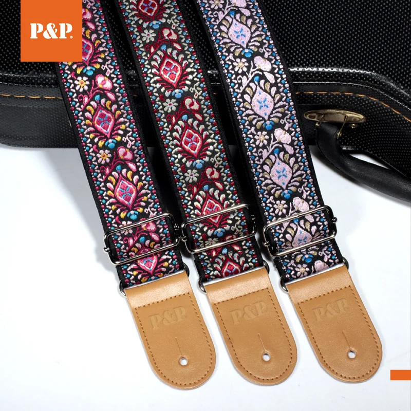 

Amazon Ebay Hotsale National Style Guitar Belt Custom Embroidery Jacquard Guitar Strap wholesale, Muilty colors