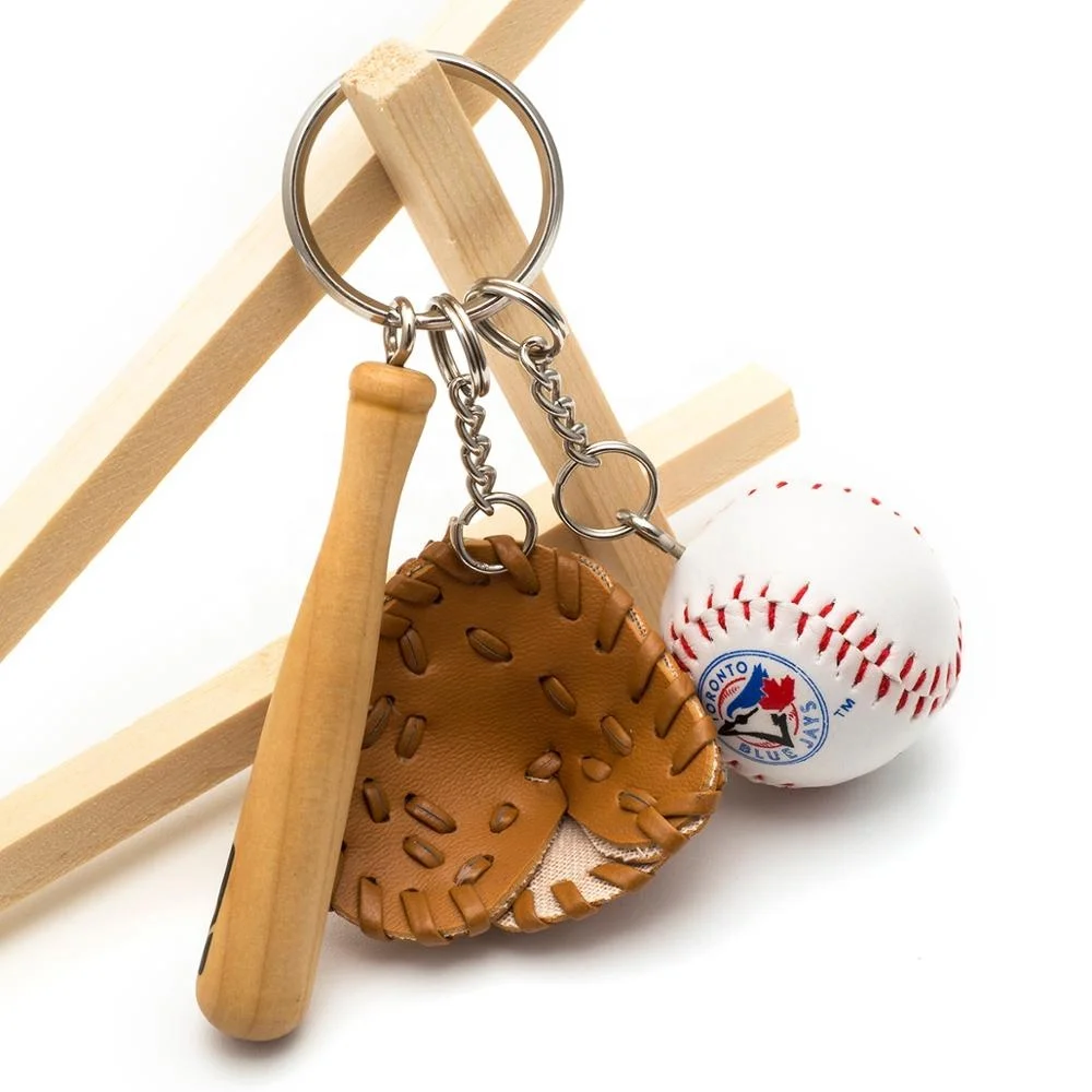 Hot sale customized several pieces different material baseball style keychain
