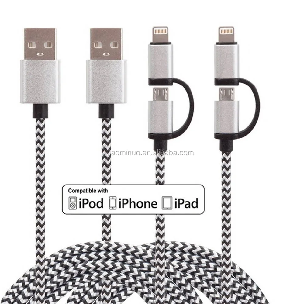 Micro usb + 8pin USB 2 in 1 Sync Data fast Charger Cable for iPhone 5s 6 plus 7 8 ipad 4 5 for Android usb cable charger