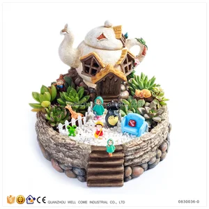 Resin Houses Lighting Teapot Planters for Succulents