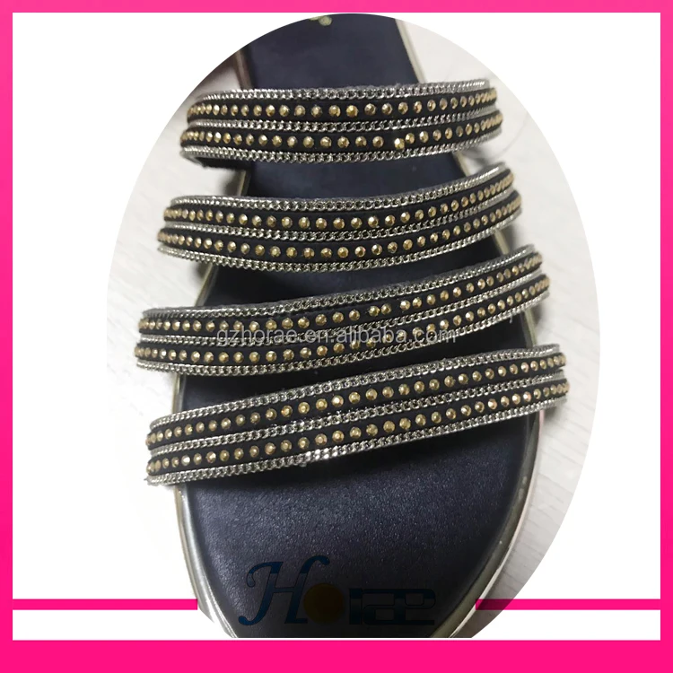 Tr023 Adhesive Shoe Decoration Trim 1cm Width Glass Beads Rhinestone