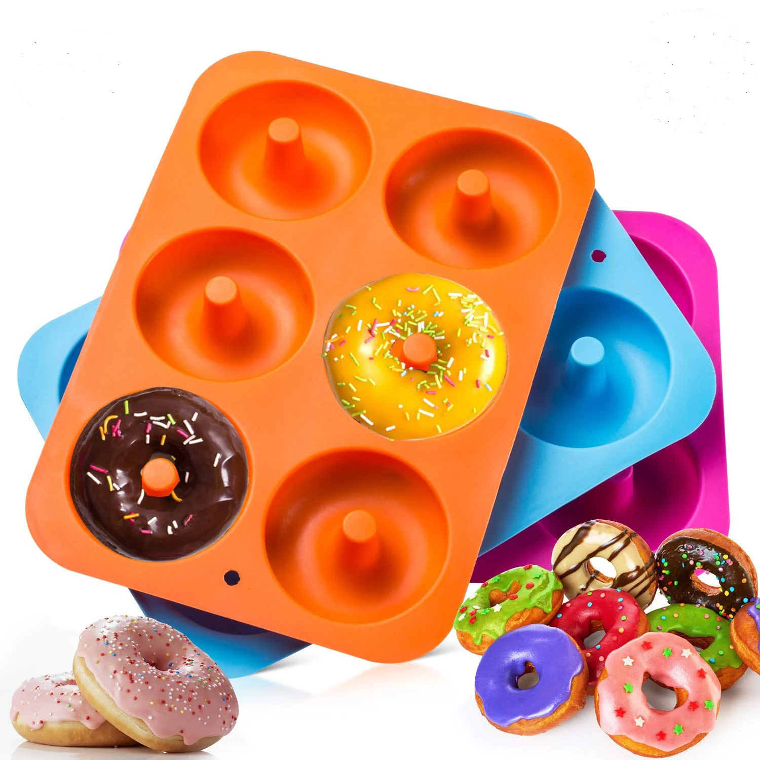 

Wholsale Food Grade 6 Cavity Donut Baking Cake Pan Mold Silicone Donut Mold Silicon Cake Molds, Pink