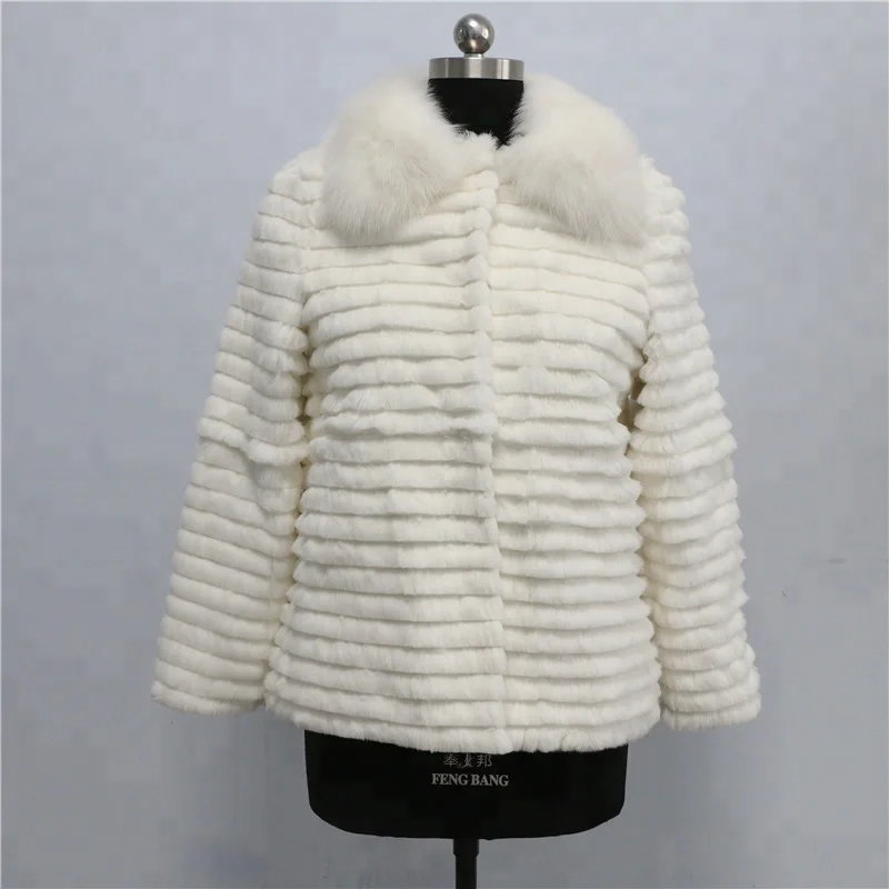 

2018 Lady Winter Warm Wholesale Turkey rex Rabbit Fur Coat Women Real Fur Coat, Cream. accept custom color service