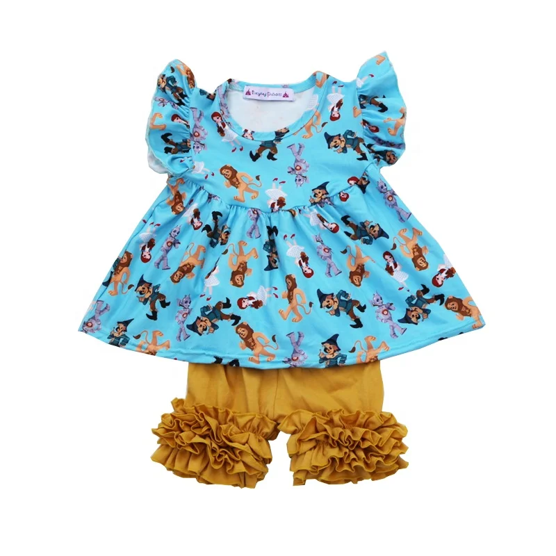 

The Wizard of Oz cute baby girls boutique clothing sets sleeveless lion printed outfits with icing shorts, Picture shows