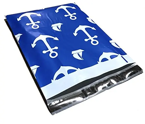 Poly Mailers Nautical Anchor & Sailboat Designer Mailers Shipping Envelopes Blue Boutique Custom Bags #SmileMail (100 10x13)