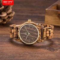 

SIKAI OEM Dropshipping Custom Anniversary Gift Engraved Wooden Men Watch Wristwatches Natural Ebony Customized Wood Watch