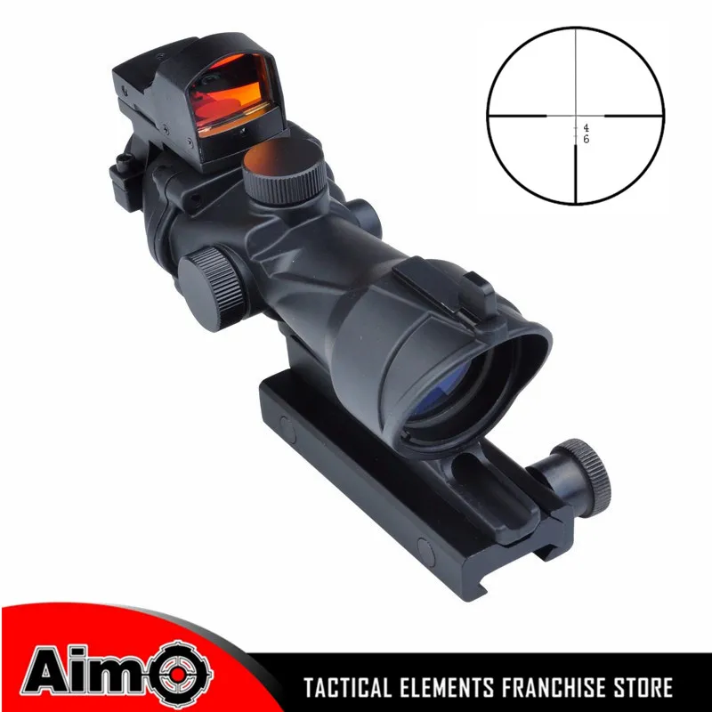 ACOG Style 4x32 Cross Rifle Scope Optical Sight Scope with Mini Red Dot Light Sensor Hunting Shooting