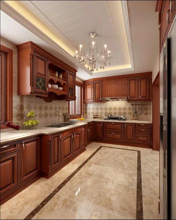 Contemporary mahogany wood kitchen cabinets Design