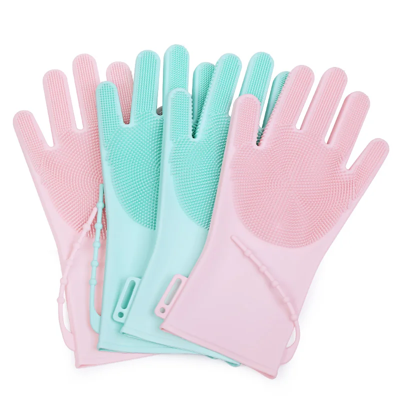 

Buy Cleaning Products Kitchen Accessories Waterproof Washing Silicone Gloves Brush For Kitchen, Quartz pink;bluish green or can be customized