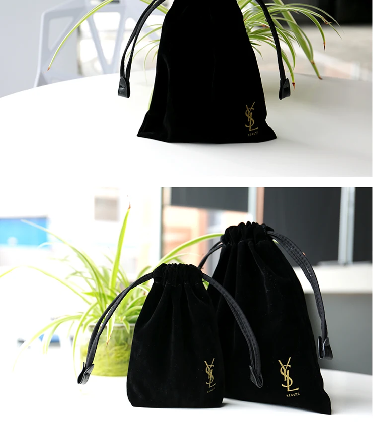 Portable Black Flocking Gold Printing Custom Velvet Pouch Jewelry ...