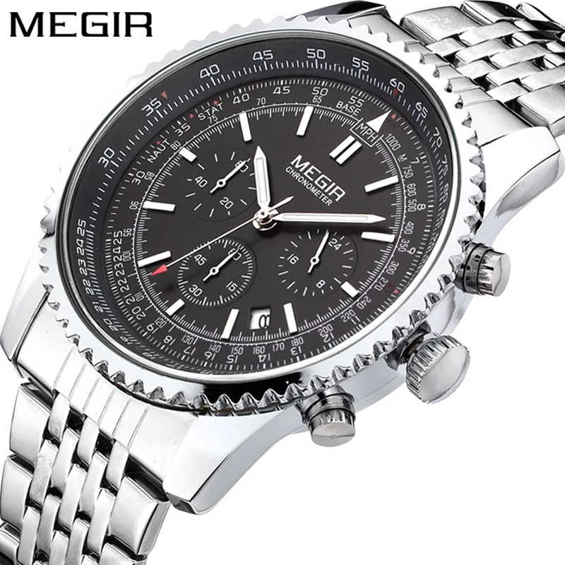 

MEGIR Original Men Watch Stainless Steel Quartz Watches Men Top Brand Luxury Clock Men Relogio Masculino 2008, 5 colors