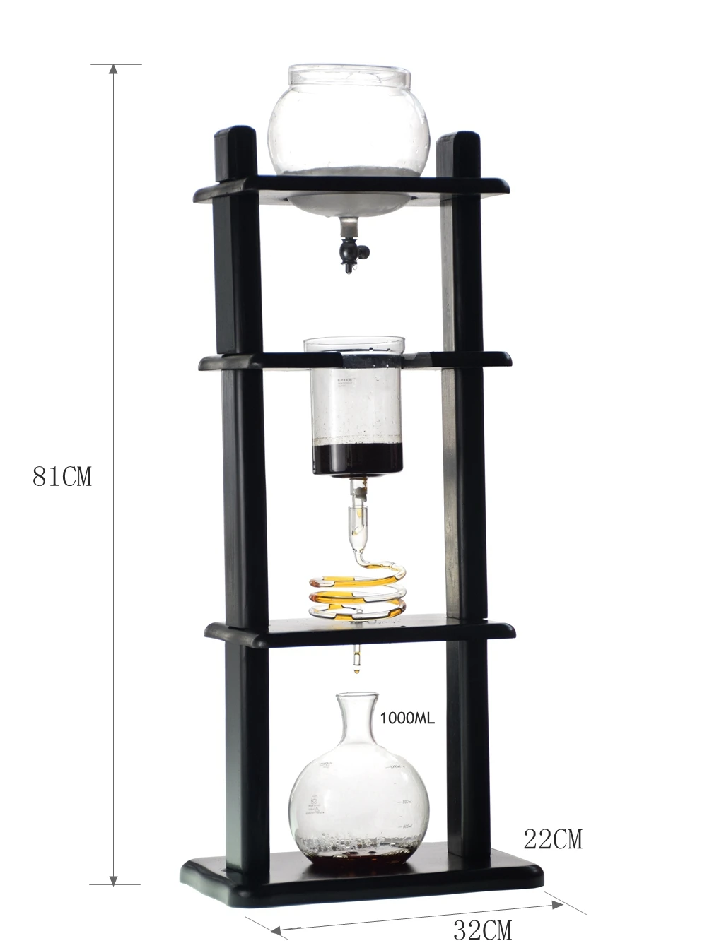 Yama Glass 25 Cup Cold Drip Maker Straight Black Wood Frame