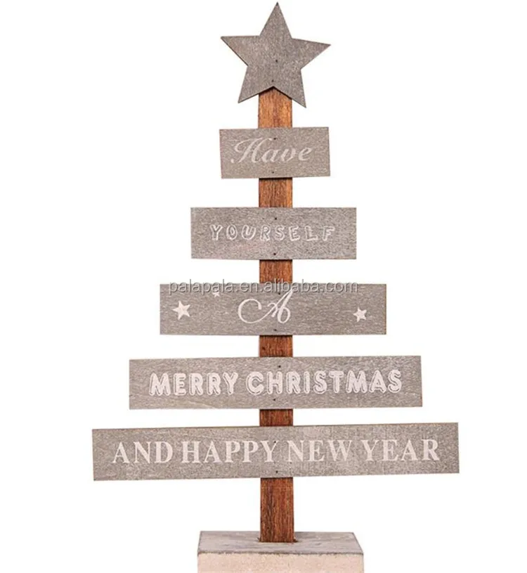 Wooden Mini Christmas Tree Desktop Ornaments Merry Christmas Party Decor_p 