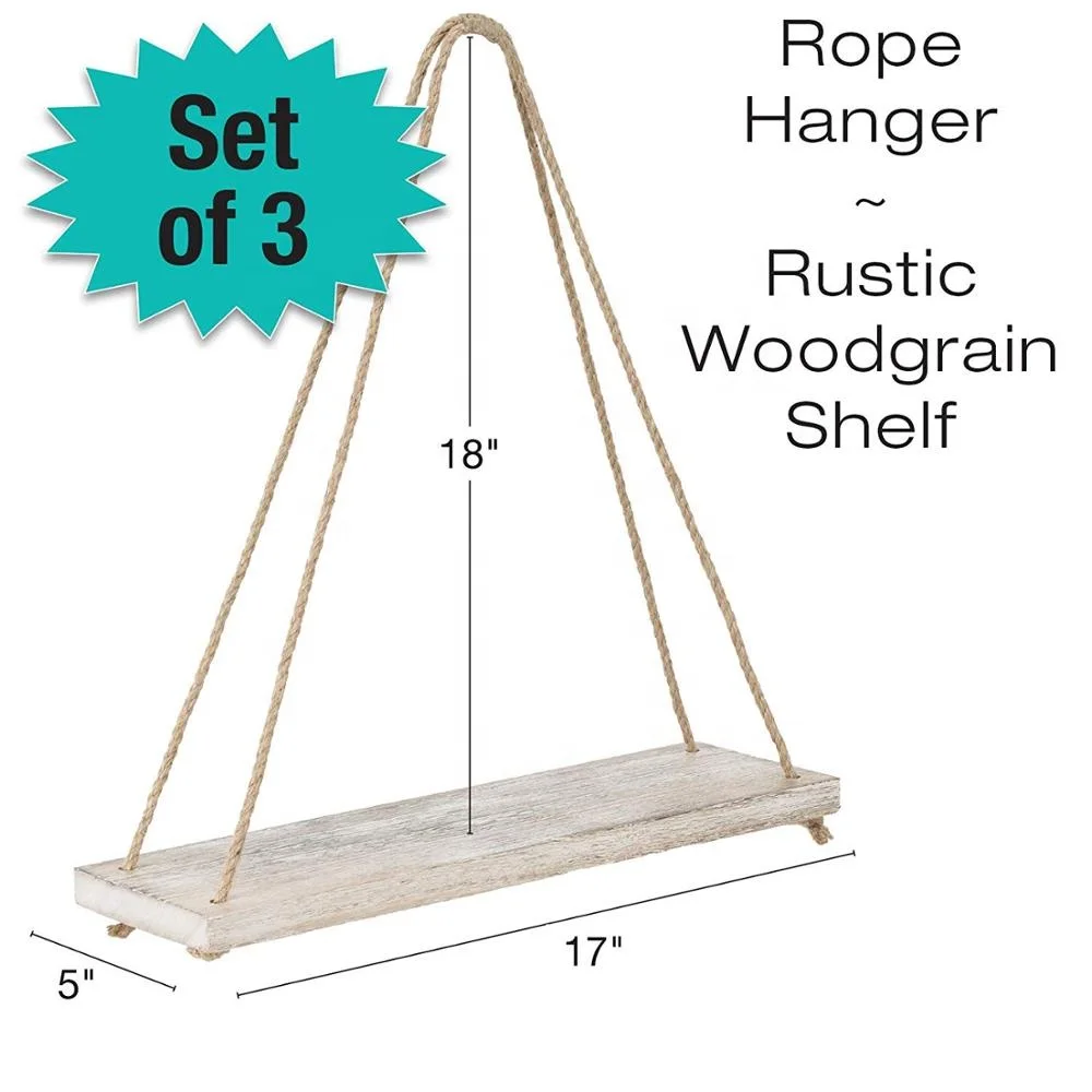 

White Rustic Distressed Swing Rope Floating Shelves, Beige, brown or as customer's requirement