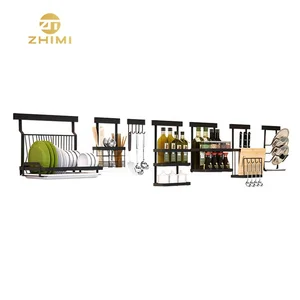 Image of High Quality Black Color Stainless Steel Kitchen Utensils Hanging Shelf Dish Rack