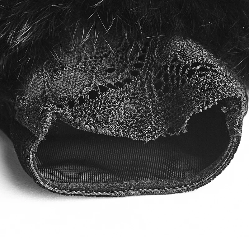 S-227 Gothic velvet Costume party ladies black lace fur fingerless gloves