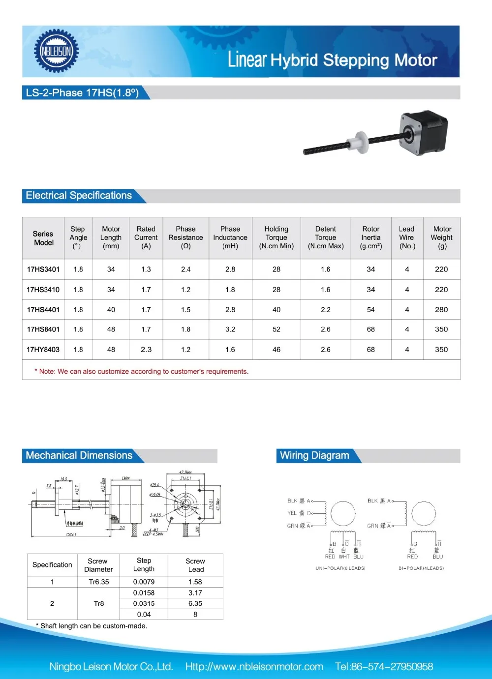 Tr8 Tr6.35 Threaded Rod Nema 17 Linear Stepper Motor With Lead Screw ...