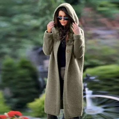 

ecowalson Women Fashion Casual Knitted Hooded Cardigan Sweater Solid Color Loose Knitwear Jacket Autumn Winter Warm Long Wool Ov, As show